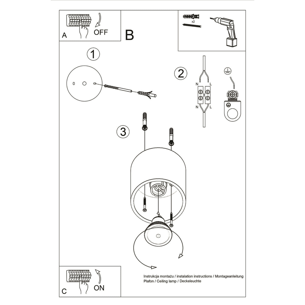 Loftslampe ORBIS 1 sort – Aluminium – GU10