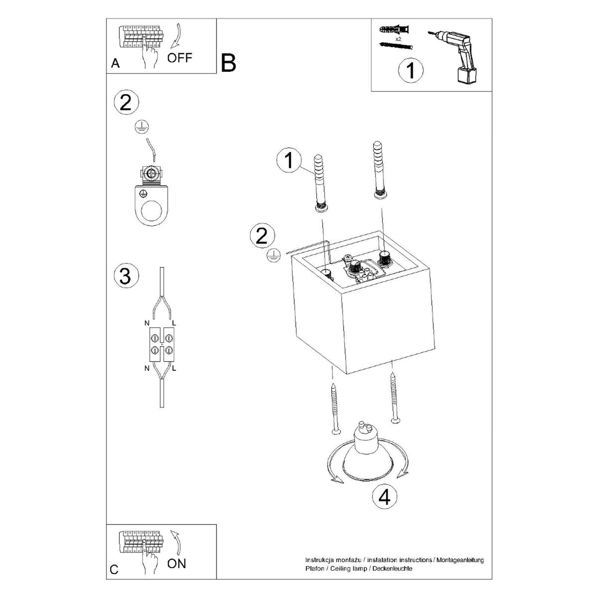 Loftslampe QUAD 1 hvid – Aluminium – GU10