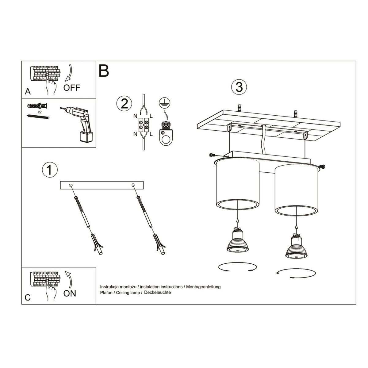 Loftslampe ORBIS 2 sort – Aluminium – GU10