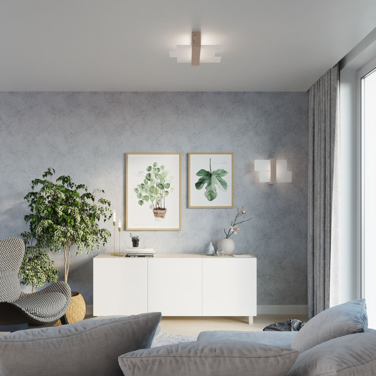 Væglampe FENIKS 1 naturtræ – Træ, glas – E27
