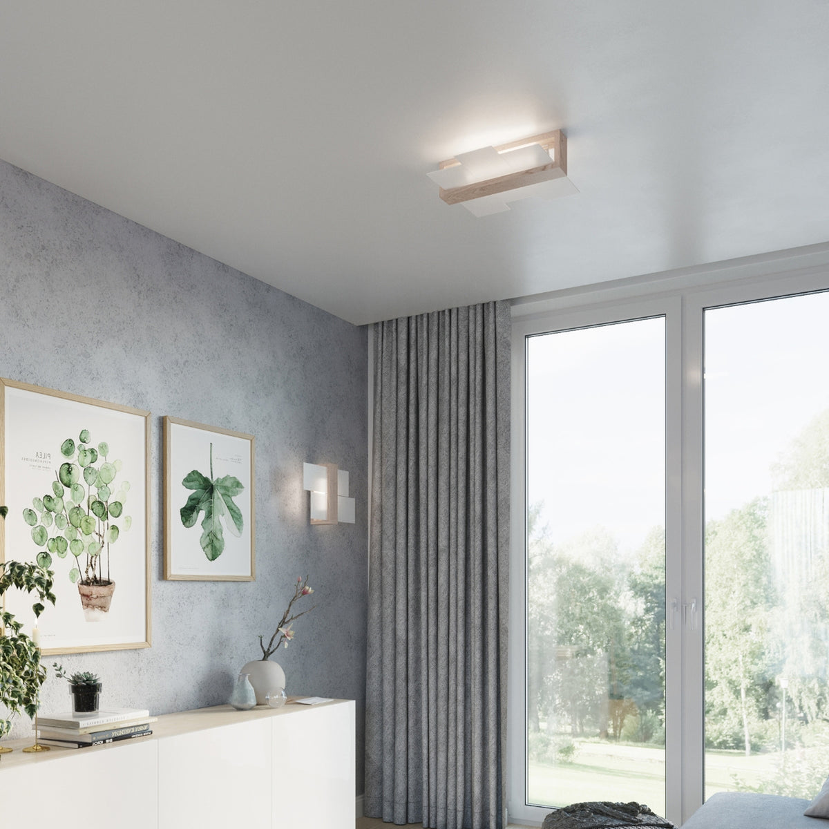 Væglampe FENIKS 1 naturtræ – Træ, glas – E27