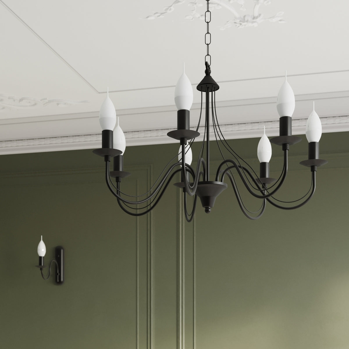 Lysekrone MINERWA 7 sort med 7 lyskilder – 60 × 60 × 80 cm – SL.0219