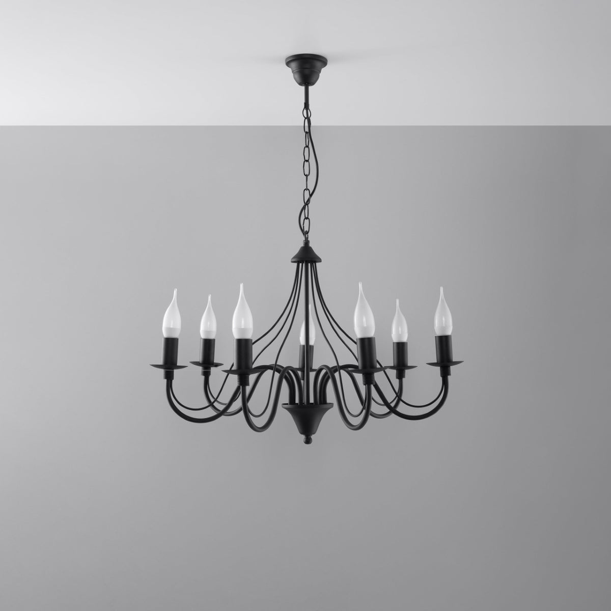 Lysekrone MINERWA 7 sort med 7 lyskilder – 60 × 60 × 80 cm – SL.0219