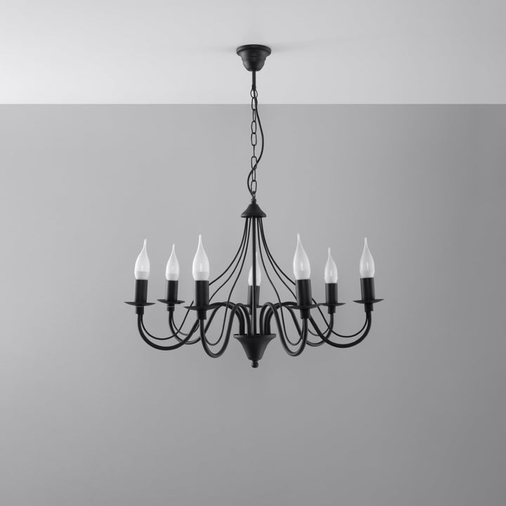 Lysekrone MINERWA 7 sort med 7 lyskilder – 60 × 60 × 80 cm – SL.0219