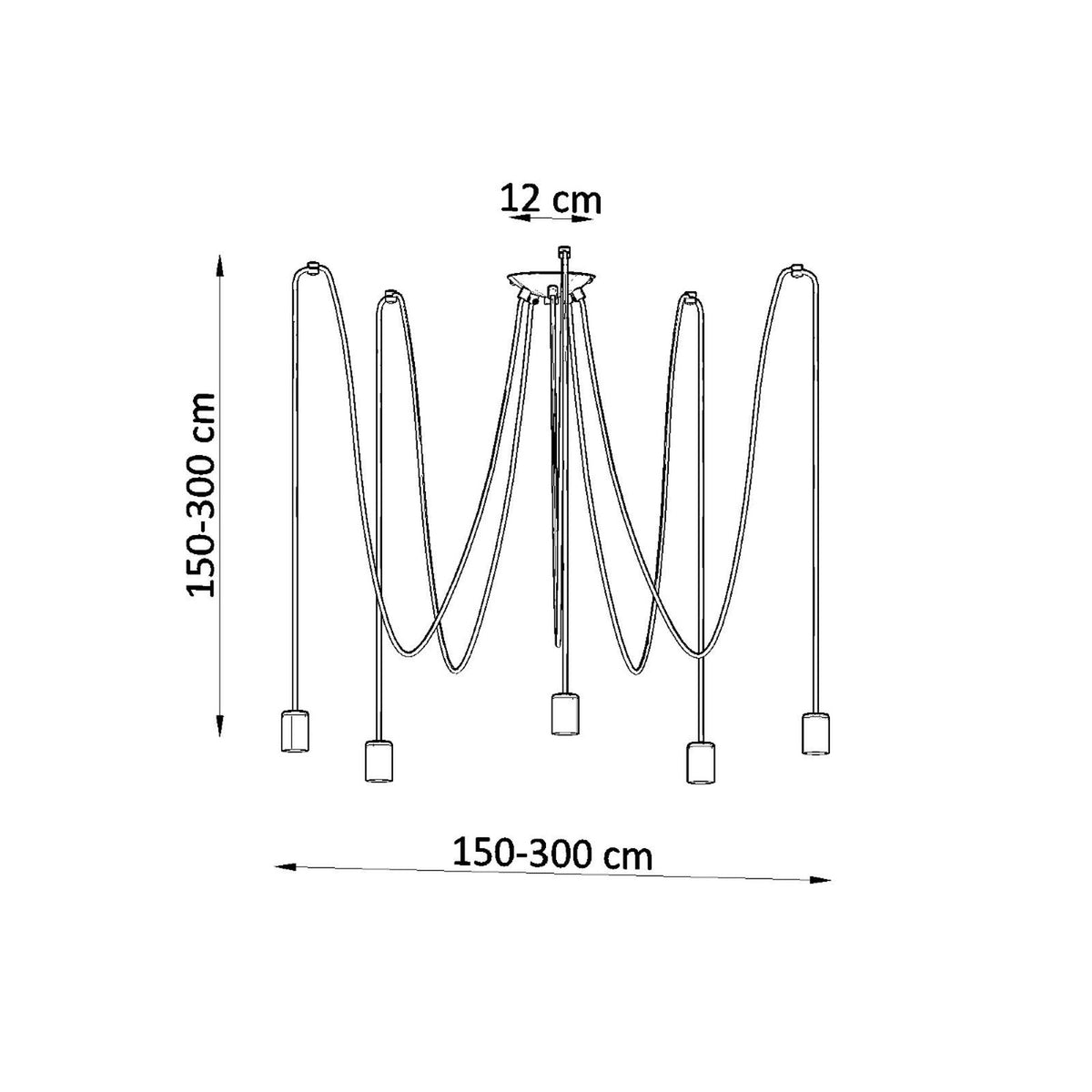 Lysekrone EDISON 5 sort med 5 lyskilder – 300 × 300 × 150 cm – SL.0371