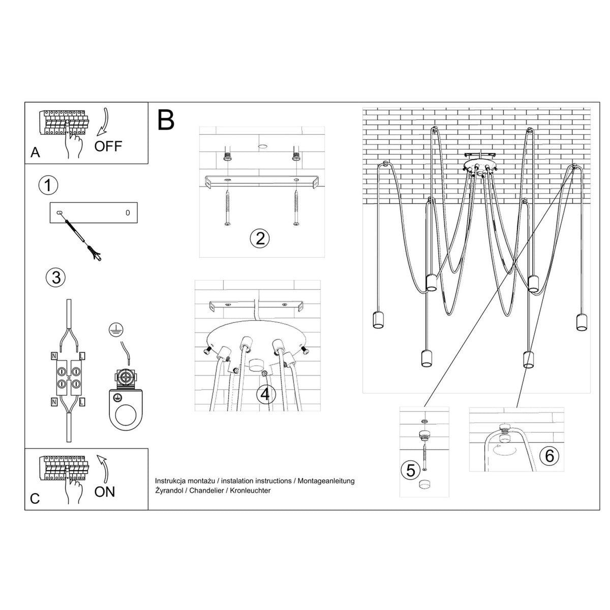 Lysekrone EDISON 5 sort med 5 lyskilder – 300 × 300 × 150 cm – SL.0371