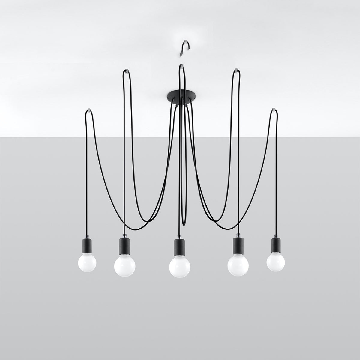 Lysekrone EDISON 5 sort med 5 lyskilder – 300 × 300 × 150 cm – SL.0371