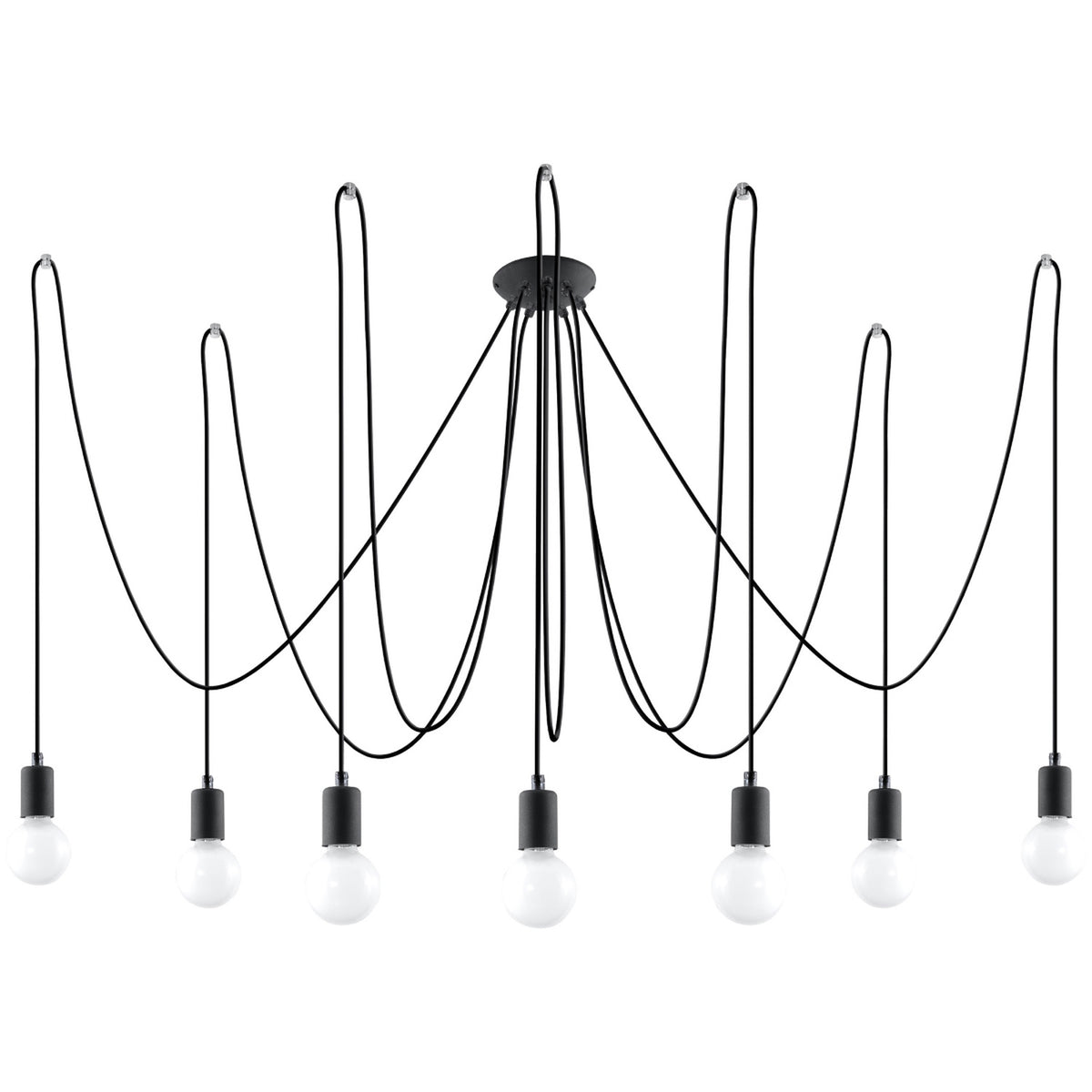 Lysekrone EDISON 7 sort med 7 lyskilder – 300 × 300 × 150 cm – SL.0372