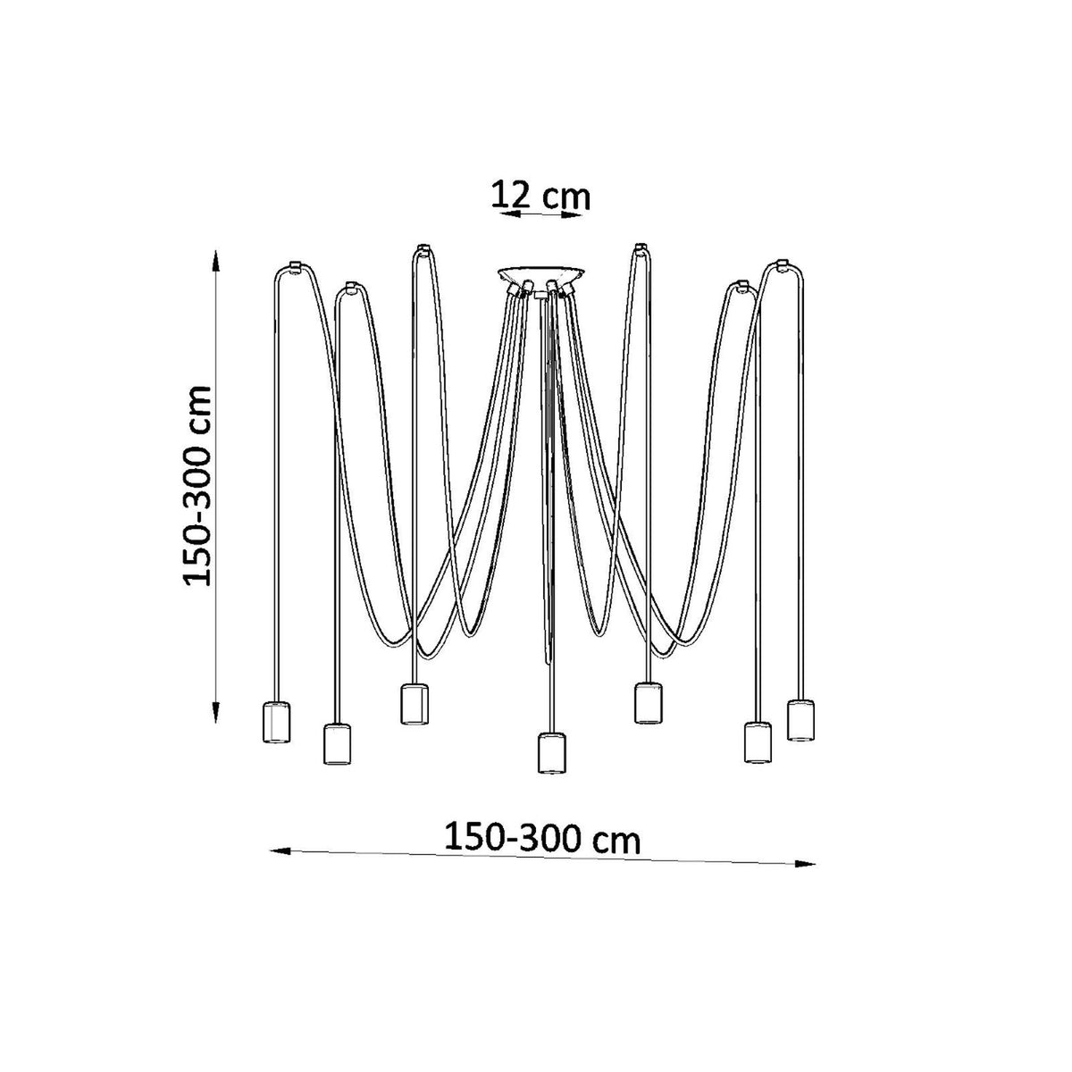 Lysekrone EDISON 7 sort med 7 lyskilder – 300 × 300 × 150 cm – SL.0372