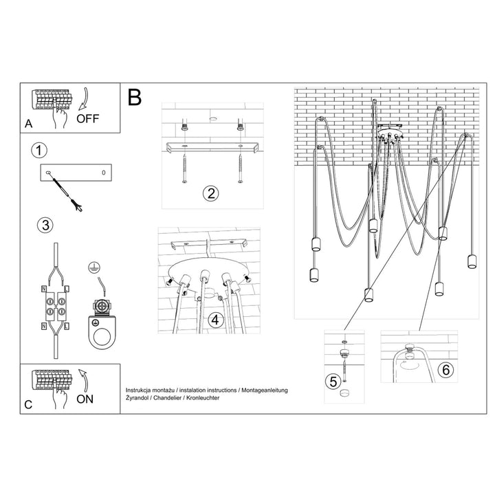 Lysekrone EDISON 7 sort med 7 lyskilder – 300 × 300 × 150 cm – SL.0372