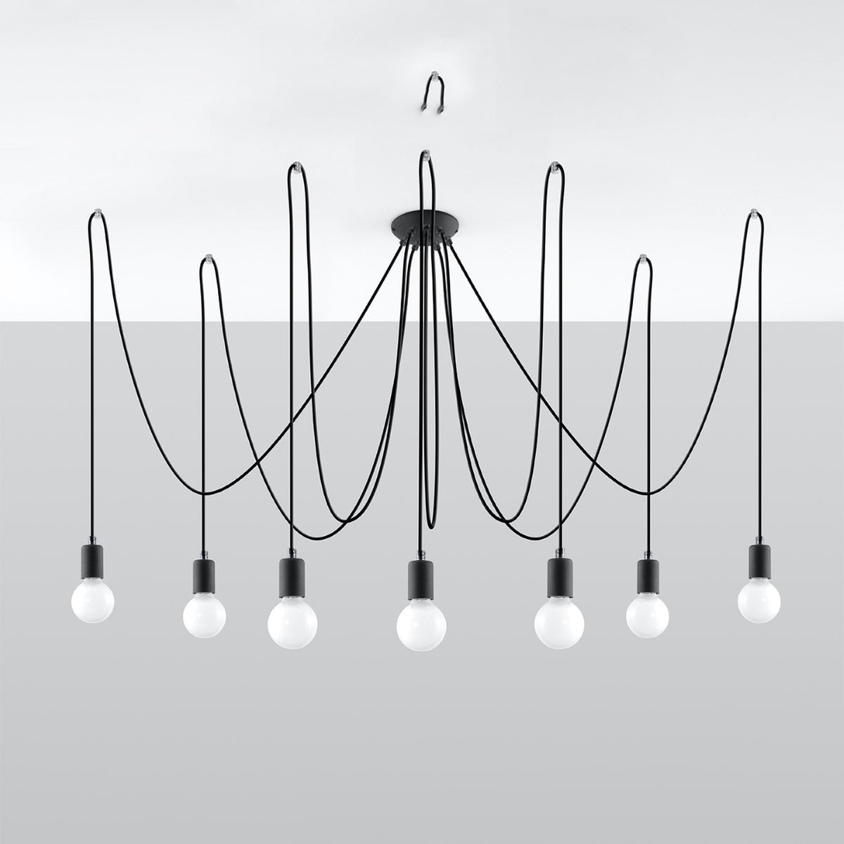 Lysekrone EDISON 7 sort med 7 lyskilder – 300 × 300 × 150 cm – SL.0372