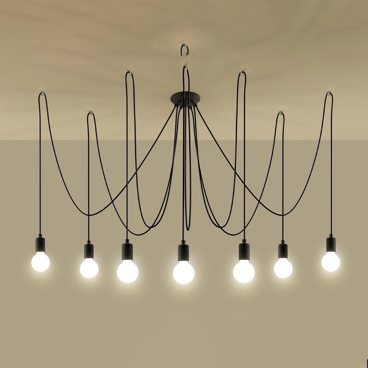 Lysekrone EDISON 7 sort med 7 lyskilder – 300 × 300 × 150 cm – SL.0372