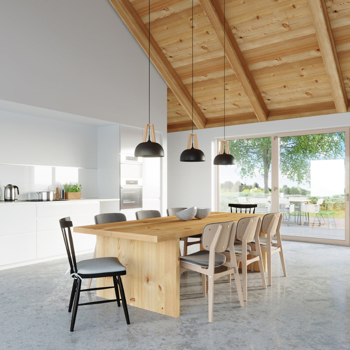 Pendellampe CASCO sort/naturtræ – E27 1 lyskilde 30 × 30 × 85 cm IP20