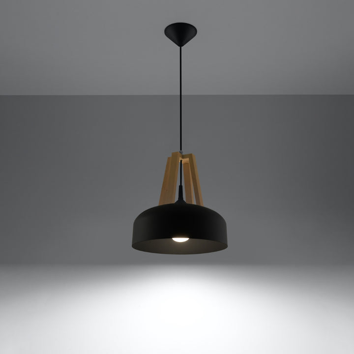 Pendellampe CASCO sort/naturtræ – E27 1 lyskilde 30 × 30 × 85 cm IP20