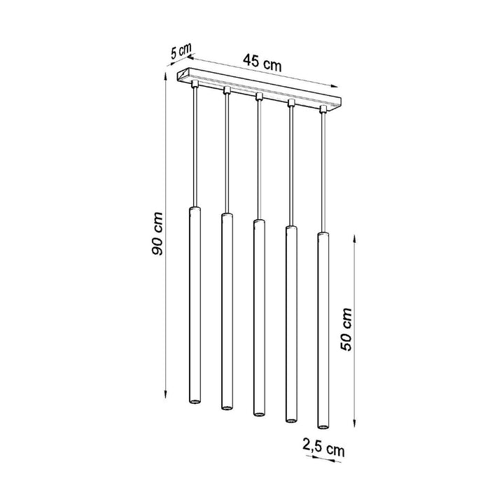 Pendellampe PASTELO 5 sort med 5 lyskilder – 45 × 5 × 90 cm – SL.0472