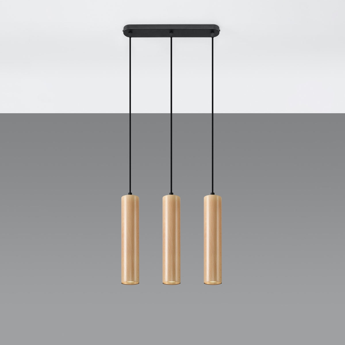Pendellampe LINO 3 træ – GU10 3 lyskilder træ 45 × 6 × 90 cm – indendørs