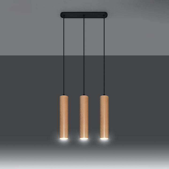 Pendellampe LINO 3 træ – GU10 3 lyskilder træ 45 × 6 × 90 cm – indendørs