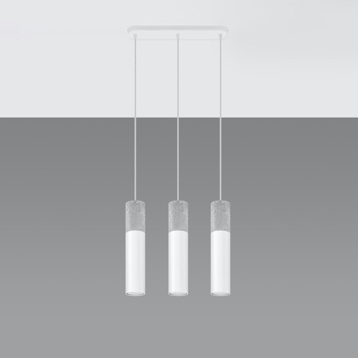 Pendellampe BORGIO 3L hvid – GU10 3 lyskilder stål/beton 45 × 6 × 90 cm IP20