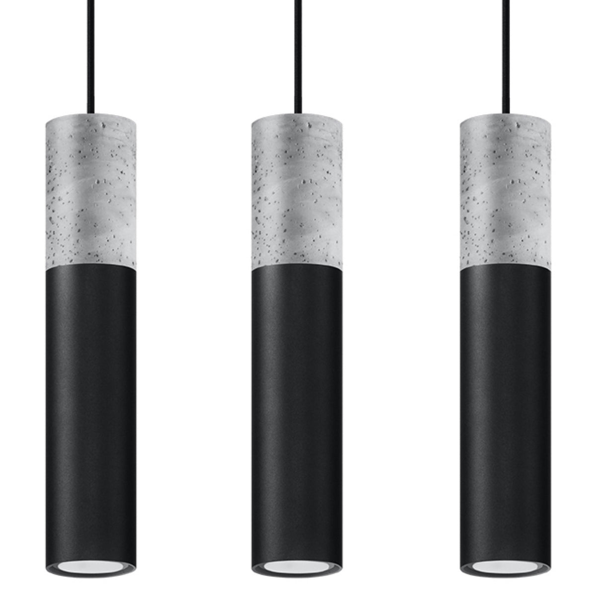 Pendellampe BORGIO 3L sort – GU10 3 lyskilder stål/beton 45 × 6 × 90 cm IP20