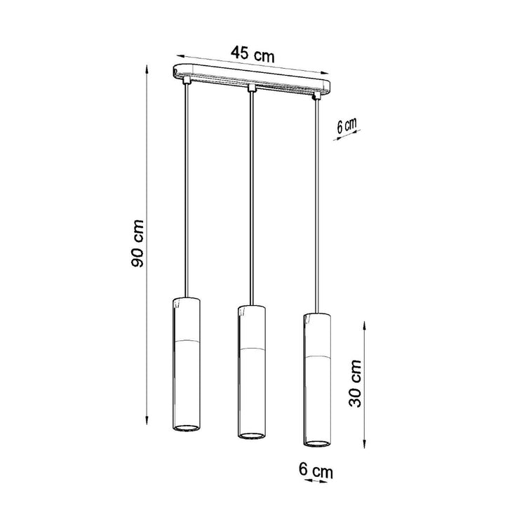 Pendellampe BORGIO 3L sort – GU10 3 lyskilder stål/beton 45 × 6 × 90 cm IP20