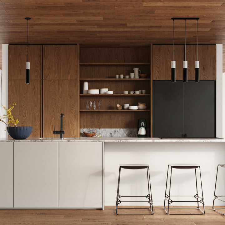Pendellampe BORGIO 3L sort – GU10 3 lyskilder stål/beton 45 × 6 × 90 cm IP20