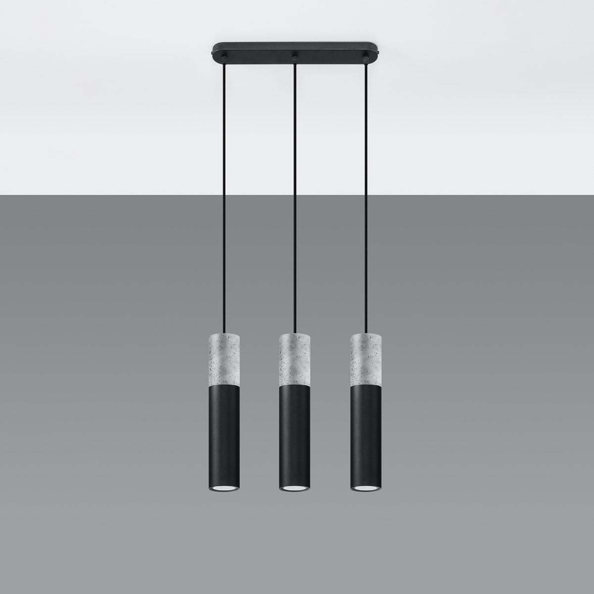 Pendellampe BORGIO 3L sort – GU10 3 lyskilder stål/beton 45 × 6 × 90 cm IP20
