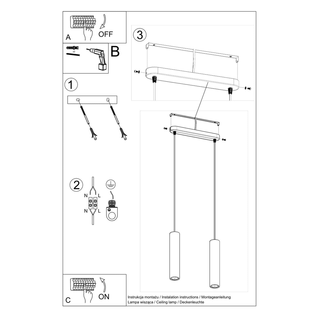 Pendellampe LUVO 2 med 2 lyskilder – 30 × 6 × 90 cm – SL.0654