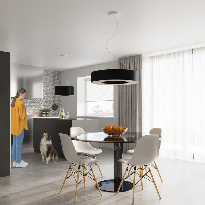 Lysekrone SATURNO 90 sort med 8 lyskilder – 90 × 90 × 112 cm – SL.0796