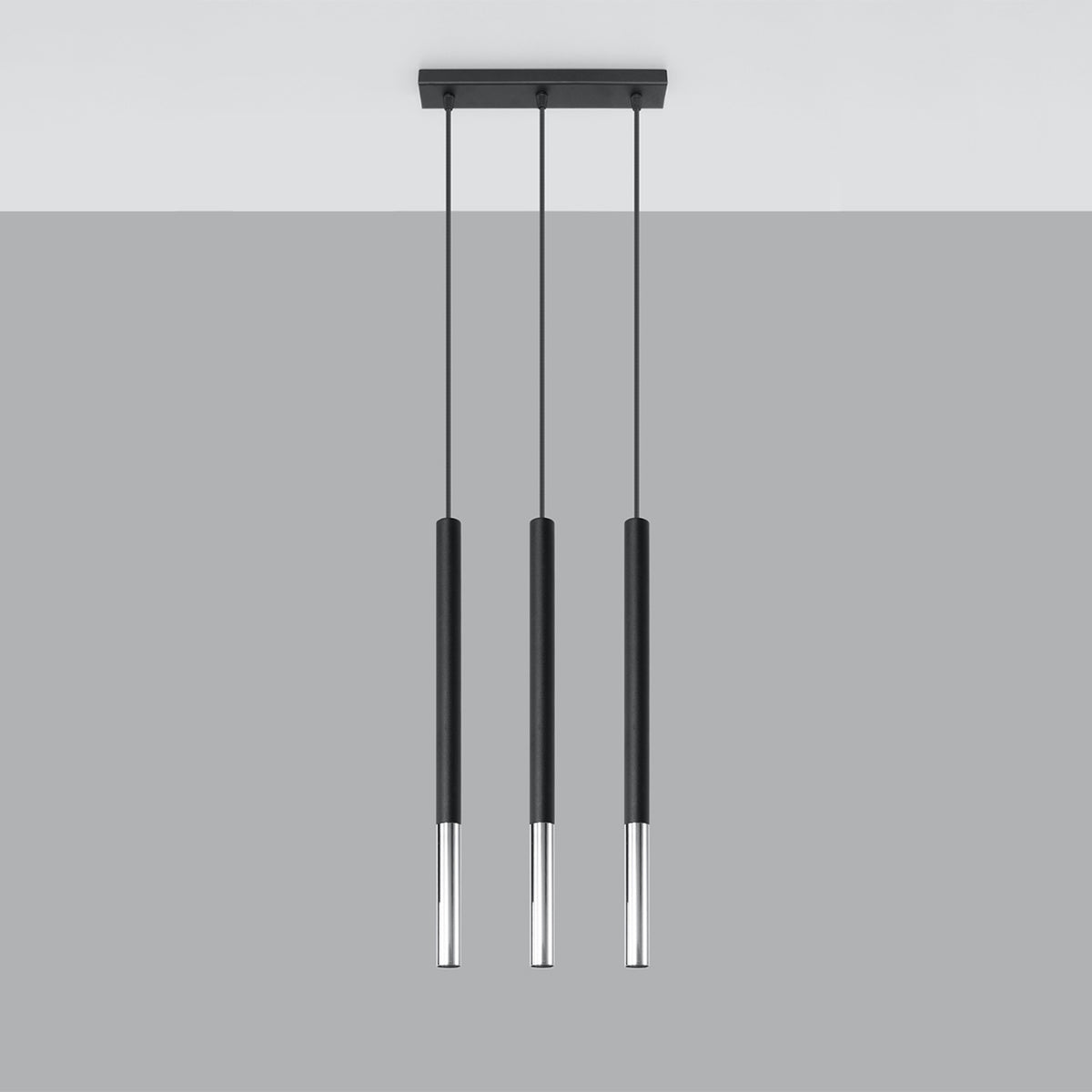 Pendellampe MOZAICA 3L sort/krom – G9 3 lyskilder stål 30 × 5 × 90 cm IP20