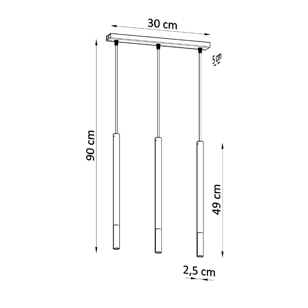 Pendellampe MOZAICA 3L sort/guld – G9 3 lyskilder stål 30 × 5 × 90 cm IP20