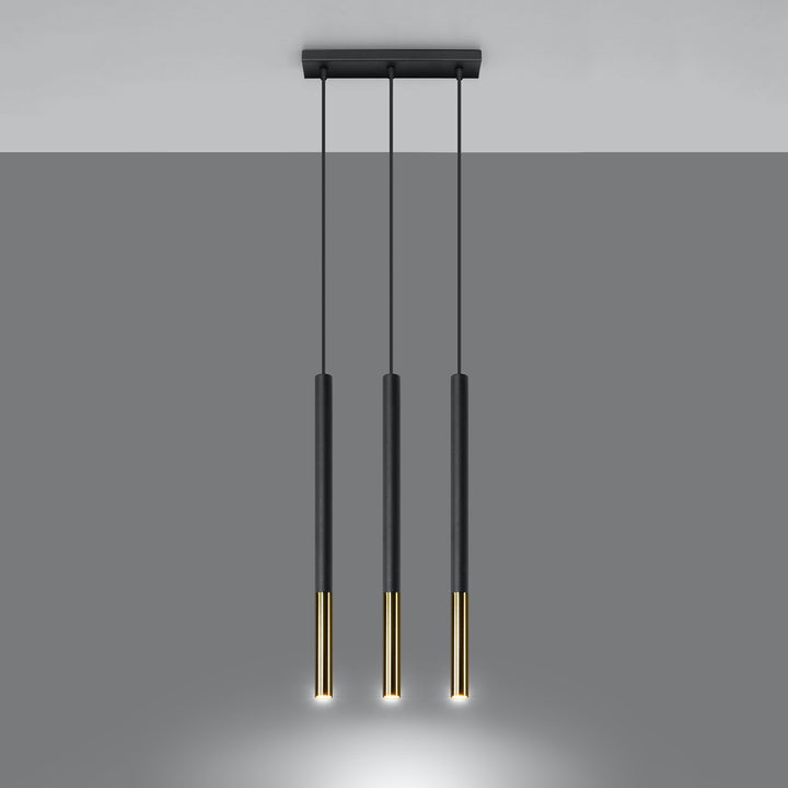 Pendellampe MOZAICA 3L sort/guld – G9 3 lyskilder stål 30 × 5 × 90 cm IP20