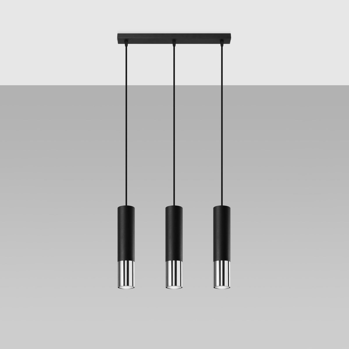Pendellampe LOOPEZ 3L sort/krom – GU10 3 lyskilder stål 45 × 6 × 90 cm IP20