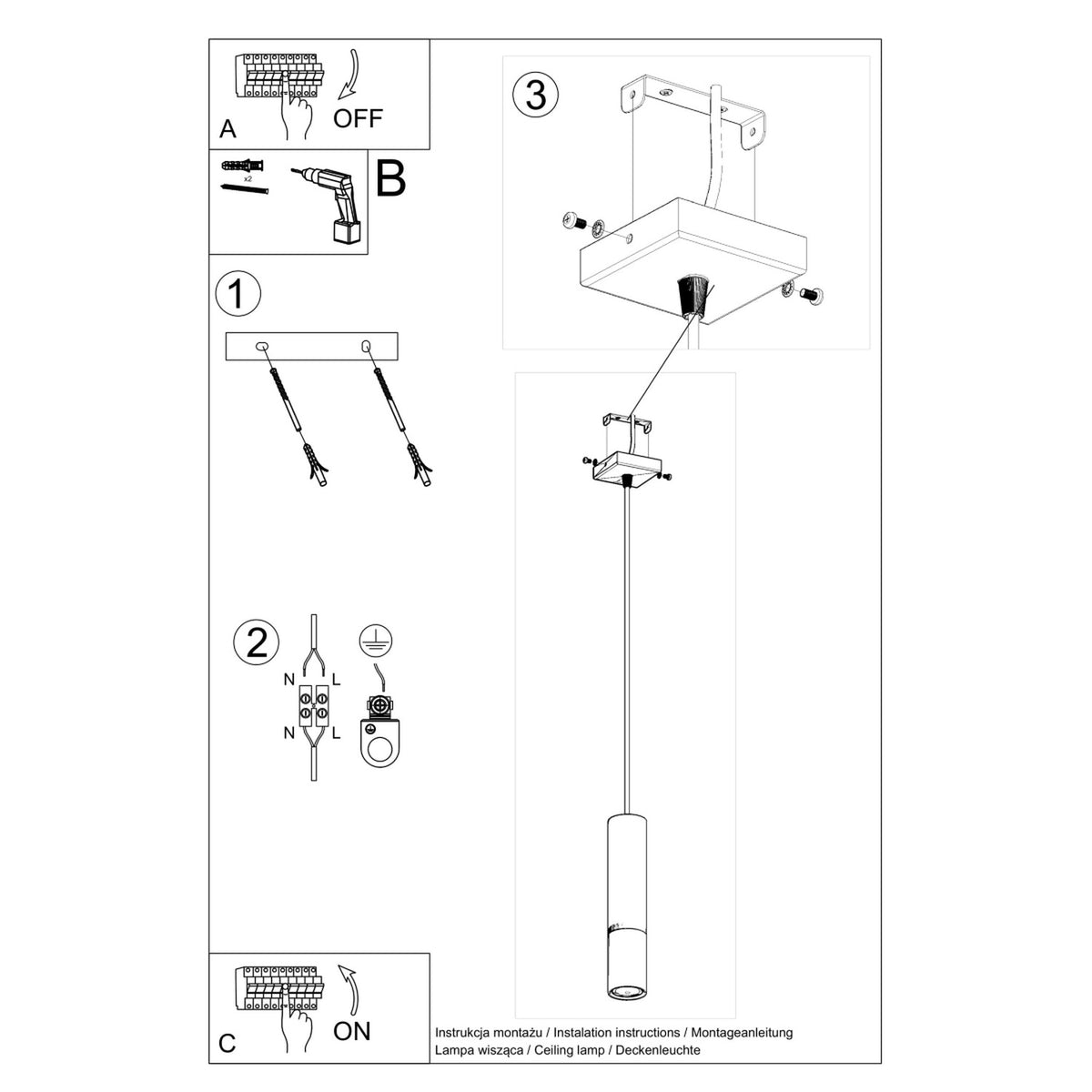 Pendellampe LOOPEZ 1 sort/guld – GU10 1 lyskilde stål 8 × 8 × 100 cm IP20