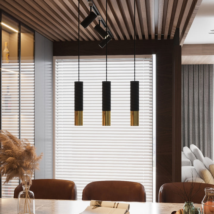 Pendellampe LOOPEZ 2 sort/guld – GU10 2 lyskilder stål 30 × 6 × 90 cm IP20