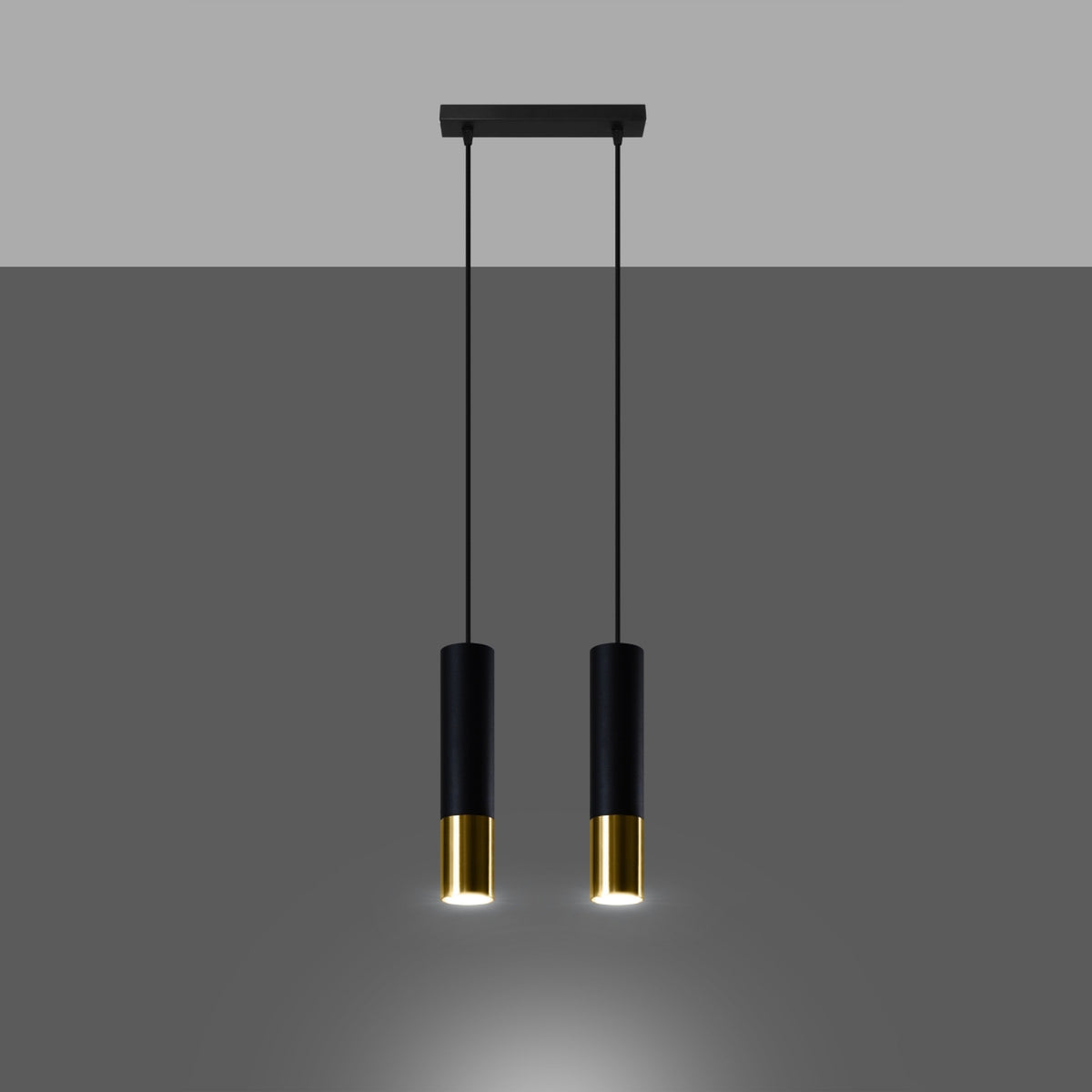 Pendellampe LOOPEZ 2 sort/guld – GU10 2 lyskilder stål 30 × 6 × 90 cm IP20