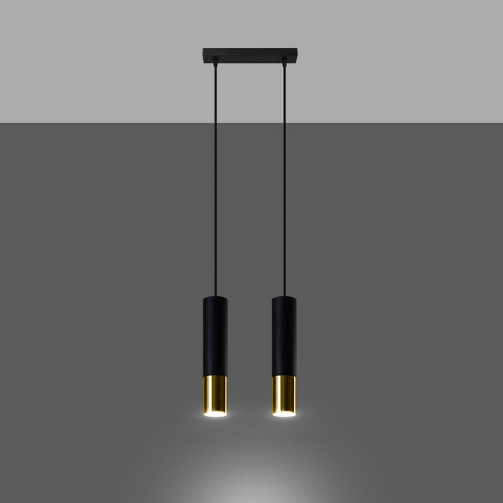 Pendellampe LOOPEZ 2 sort/guld – GU10 2 lyskilder stål 30 × 6 × 90 cm IP20