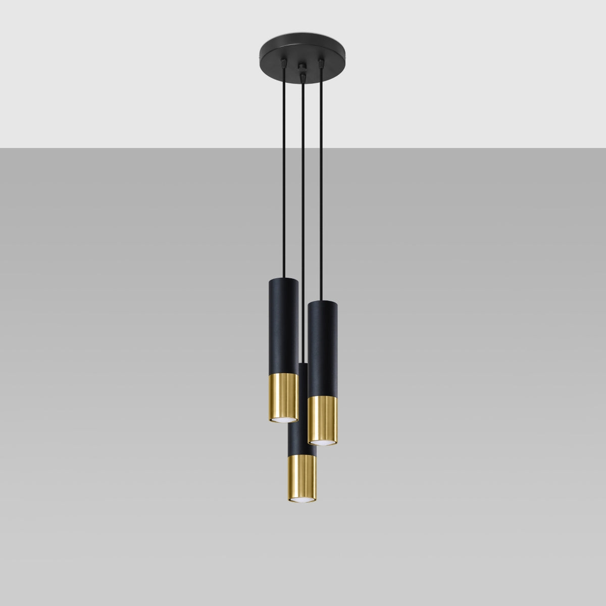 Pendellampe LOOPEZ 3P sort/guld – GU10 3 lyskilder stål 20 × 20 × 90 cm IP20