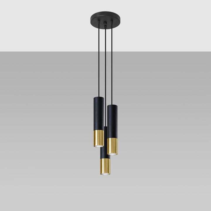 Pendellampe LOOPEZ 3P sort/guld – GU10 3 lyskilder stål 20 × 20 × 90 cm IP20