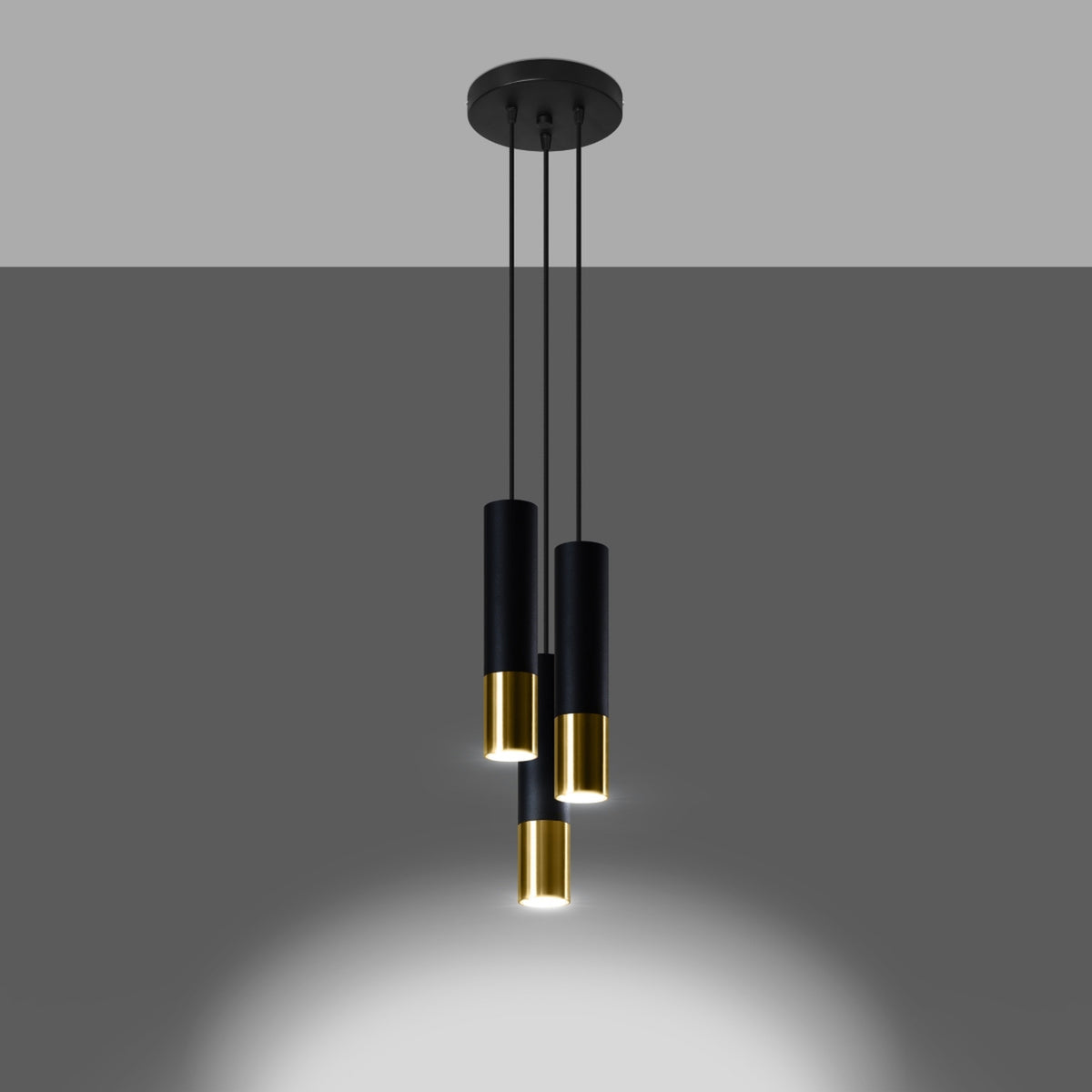 Pendellampe LOOPEZ 3P sort/guld – GU10 3 lyskilder stål 20 × 20 × 90 cm IP20