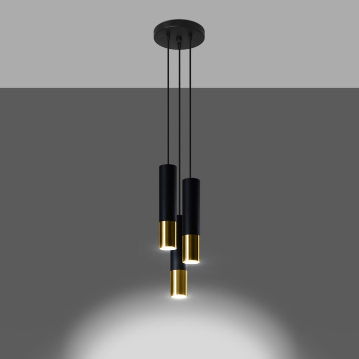 Pendellampe LOOPEZ 3P sort/guld – GU10 3 lyskilder stål 20 × 20 × 90 cm IP20