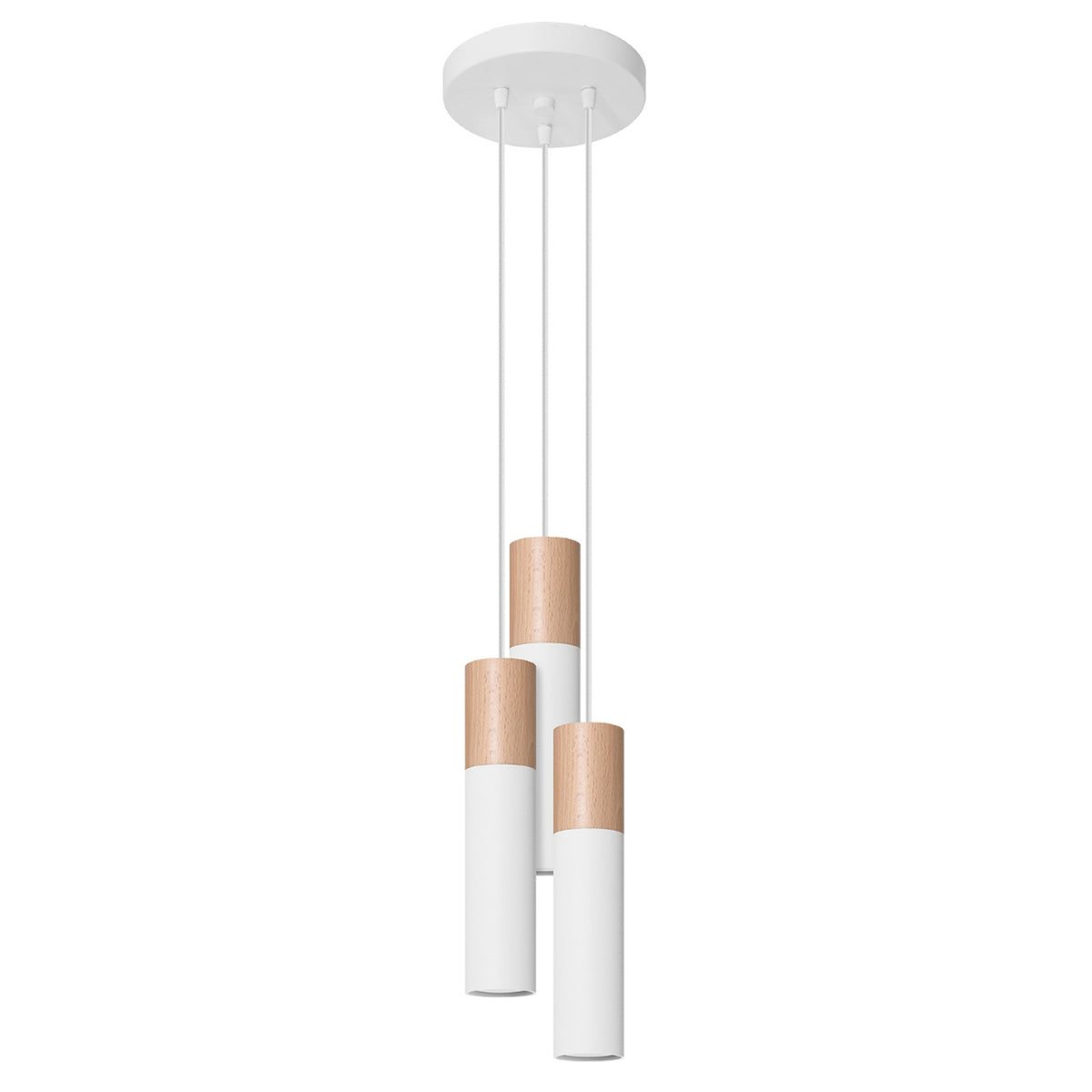 Pendellampe PABLO 3P hvid – GU10 3 lyskilder stål/træ 20 × 20 × 100 cm IP20