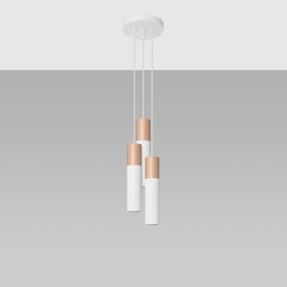 Pendellampe PABLO 3P hvid – GU10 3 lyskilder stål/træ 20 × 20 × 100 cm IP20