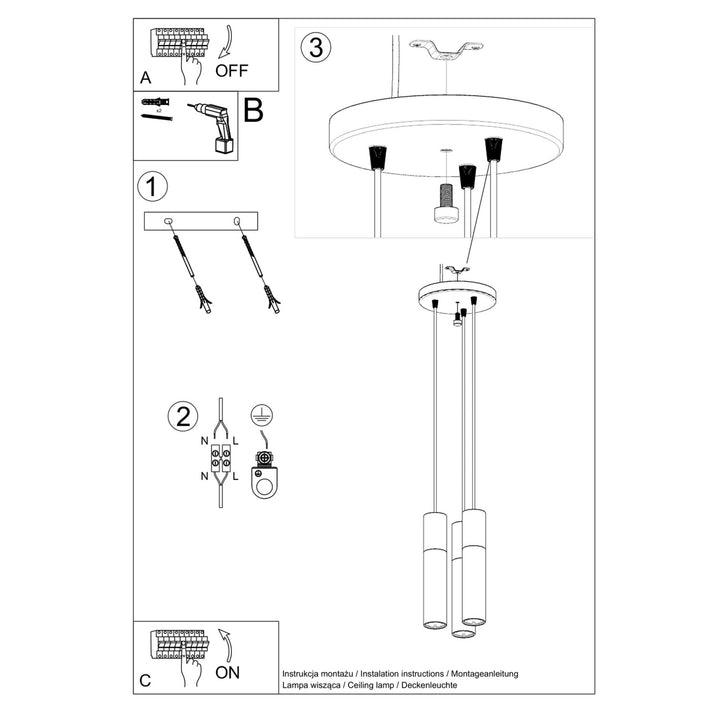 Pendellampe PABLO 3P sort med 3 lyskilder – 20 × 20 × 100 cm – SL.1014