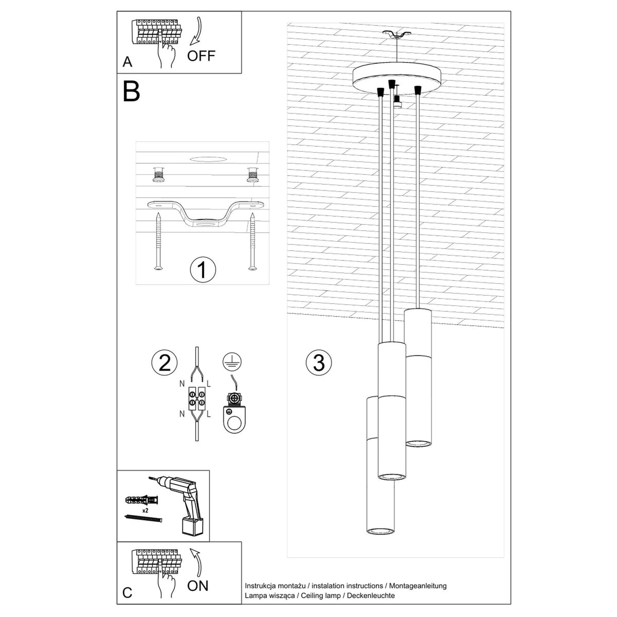 Pendellampe BORGIO 3P hvid – GU10 3 lyskilder 20 × 20 × 110 cm IP20