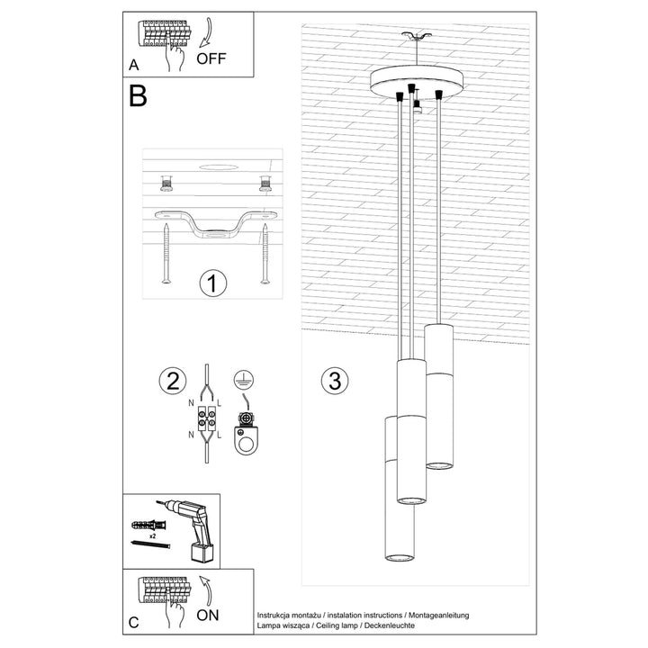 Pendellampe BORGIO 3P hvid – GU10 3 lyskilder 20 × 20 × 110 cm IP20