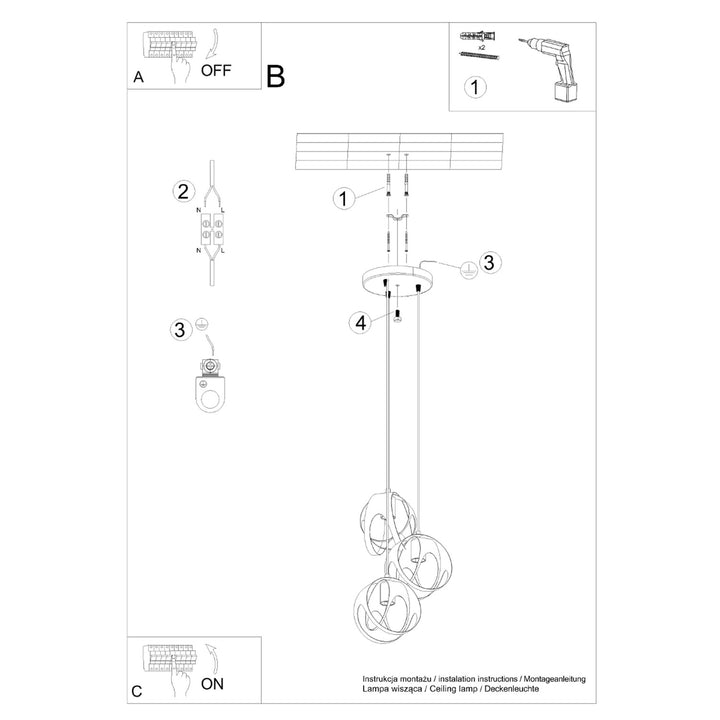 Pendellampe TULOS 3P hvid – E27 3 lyskilder stål 30 × 30 × 117 cm IP20