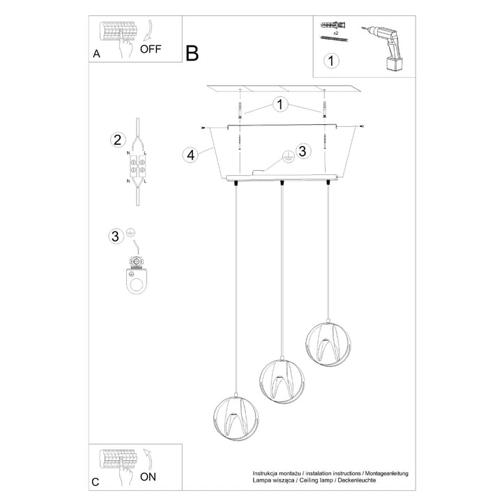 Pendellampe TULOS 3L sort – E27 3 lyskilder stål 50 × 16 × 117 cm IP20
