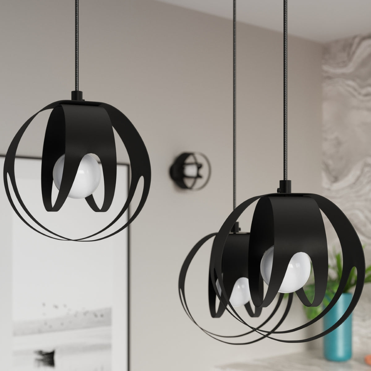 Pendellampe TULOS 3L sort – E27 3 lyskilder stål 50 × 16 × 117 cm IP20