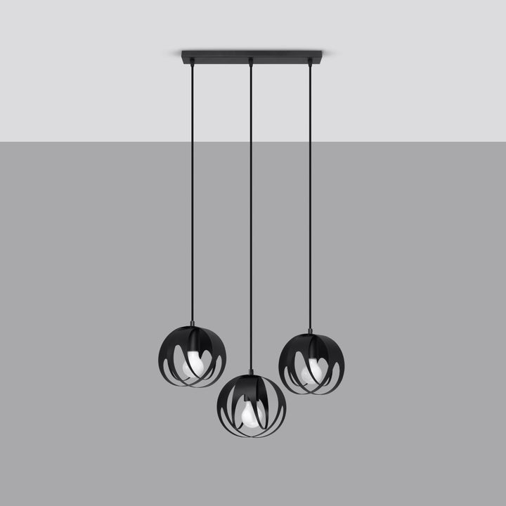 Pendellampe TULOS 3L sort – E27 3 lyskilder stål 50 × 16 × 117 cm IP20