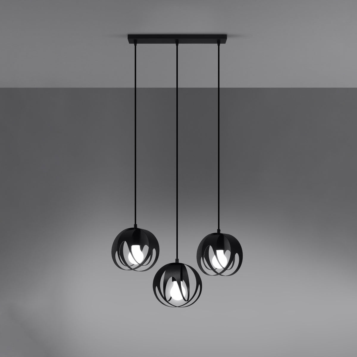 Pendellampe TULOS 3L sort – E27 3 lyskilder stål 50 × 16 × 117 cm IP20
